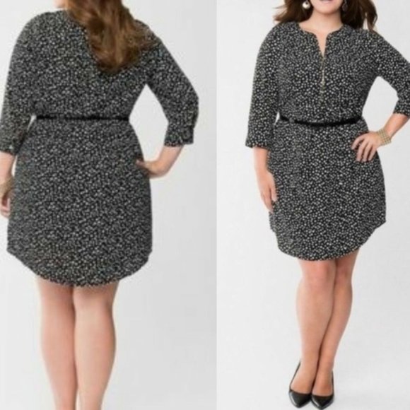 Lane Bryant Dresses & Skirts - Lane Bryant Dot Zipper Front Belted Dress HW9717